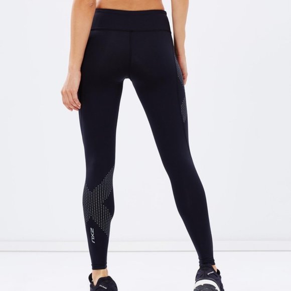 2XU Mid-Rise Compression Tights - Black & Dotted Reflective Logo - Size Medium - Picture 2 of 9